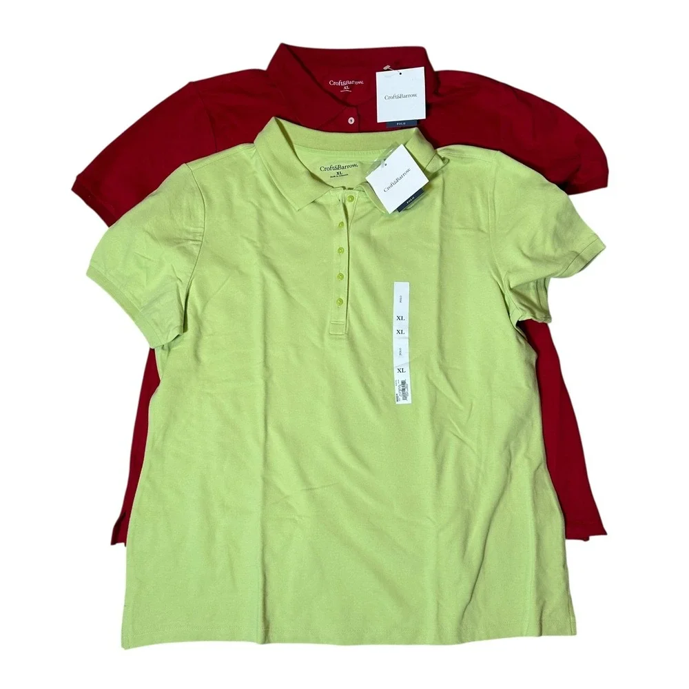 Croft & Barrow Polo Shirt Women XL Pique Cotton Blend New Lot of 2 - Picture 1 of 5